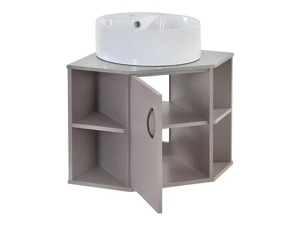 Clearance Hangend Badkamermeubel Met Keramische Wastafel - Marmeren Bladen - Lichtpaars (Kraan Niet Inbegrepen) Badkamermeubel Met Enkele Wastafel