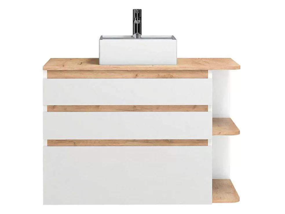 Shop Hangend Badkamermeubel Met Wastafel - Naturel En Wit - 96 Cm - Anida Badkamermeubel Met Enkele Wastafel