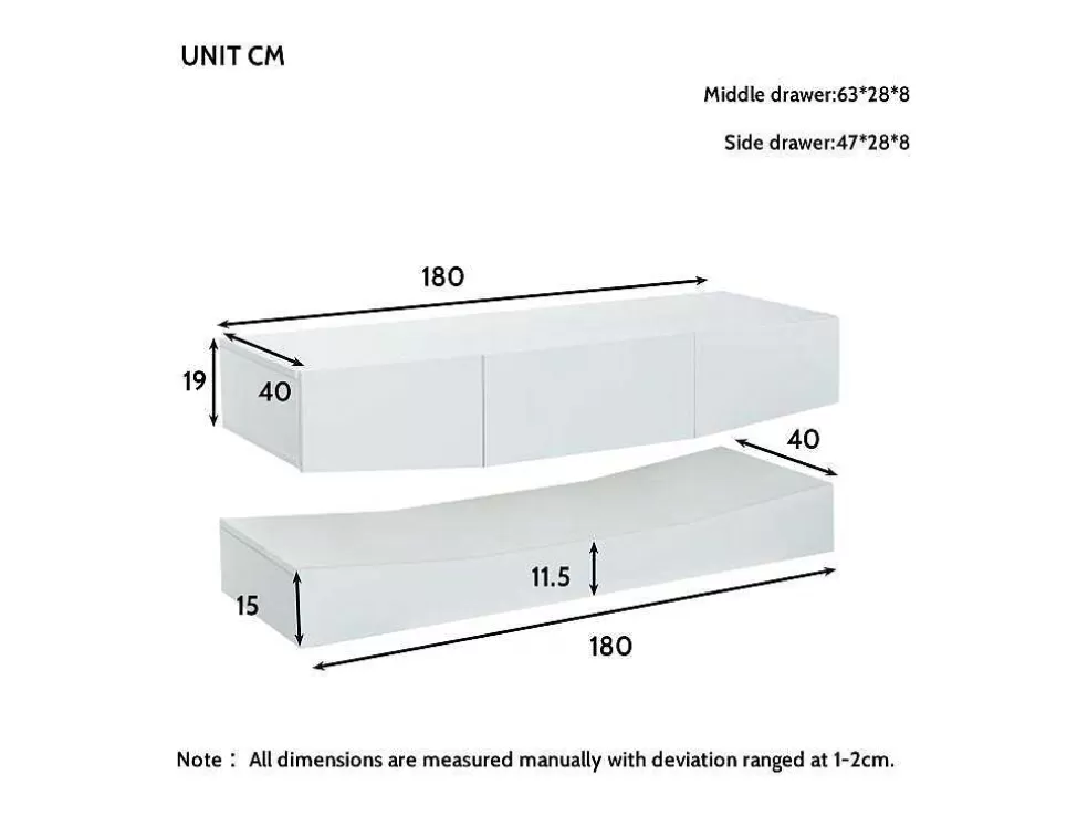 New Hangend Tv-Meubel - Glanzend Gelakt - Led'S - Spaanplaat - Wit Tv-Meubel