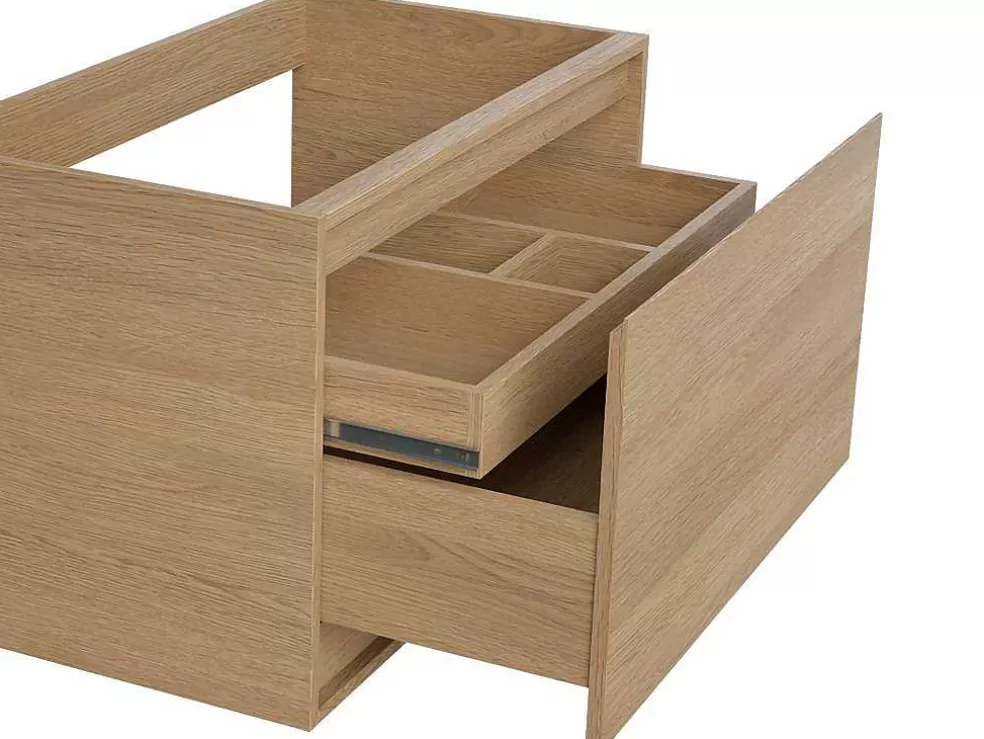 Discount Hangend Wastafelmeubel Met Opzetwastafel In Steen Eikenfineer 80 Cm Mesliva Badkamermeubel Met Enkele Wastafel