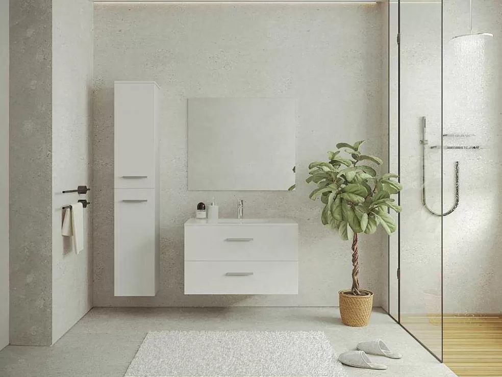 Discount Hangende Badkamerkolom - 6 Planken - Wit - L30 X D25 X H160 Cm - Kayla Badkamerkast