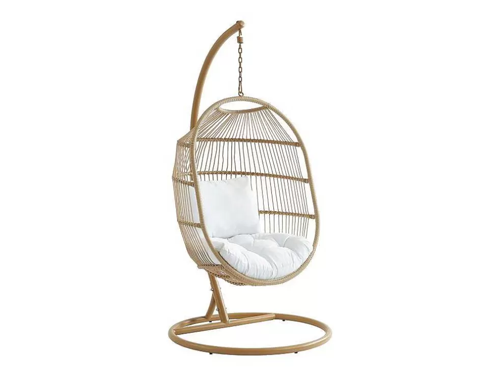 Fashion Hangfauteuil Van Gevlochten Hars En Touw - Licht Naturel Met Wit Kussen - Lucera Van Hangstoel