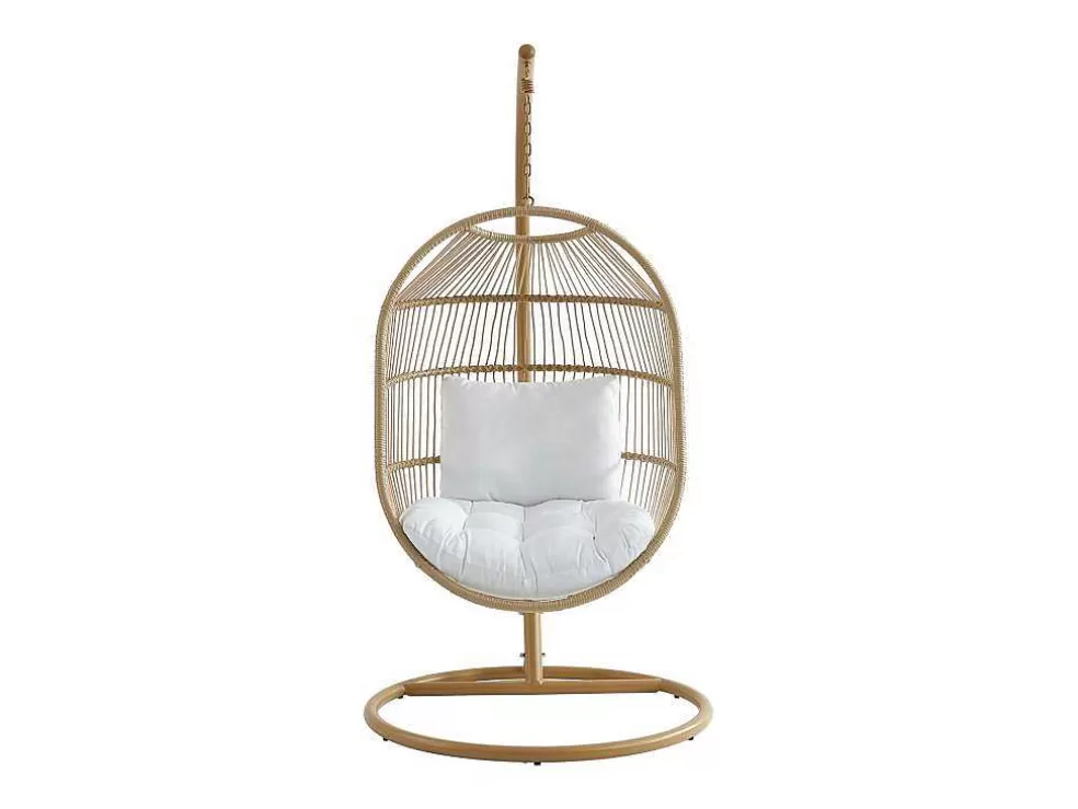 Fashion Hangfauteuil Van Gevlochten Hars En Touw - Licht Naturel Met Wit Kussen - Lucera Van Hangstoel