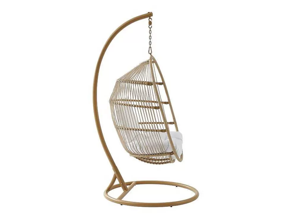Fashion Hangfauteuil Van Gevlochten Hars En Touw - Licht Naturel Met Wit Kussen - Lucera Van Hangstoel