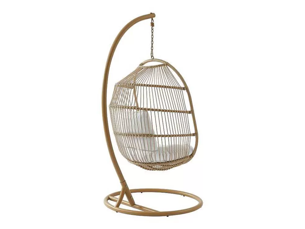 Fashion Hangfauteuil Van Gevlochten Hars En Touw - Licht Naturel Met Wit Kussen - Lucera Van Hangstoel