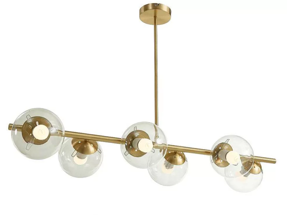 Best Sale Hanglamp Van Geborsteld Messing En 6 Glazen Bollen - B128 Cm - Yukon Aanbiedingen: Woonaccessoires