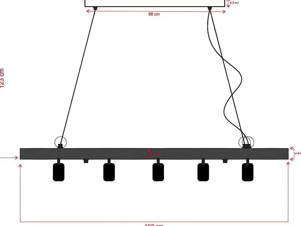 Best Sale Hanglamp Van Hout Julbo Met 5 Lampen In Industriele Stijl - Hout En Metaal - H17,5 X L100 Cm - Naturel En Zwart Hanglamp