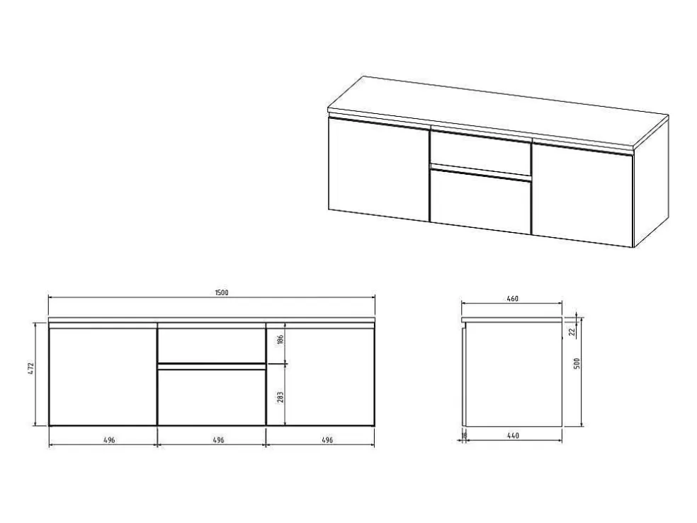 Clearance Hangmeubel Onder Wastafel - Grijs - 150 Cm - Jimena Ii Wastafelmeubel