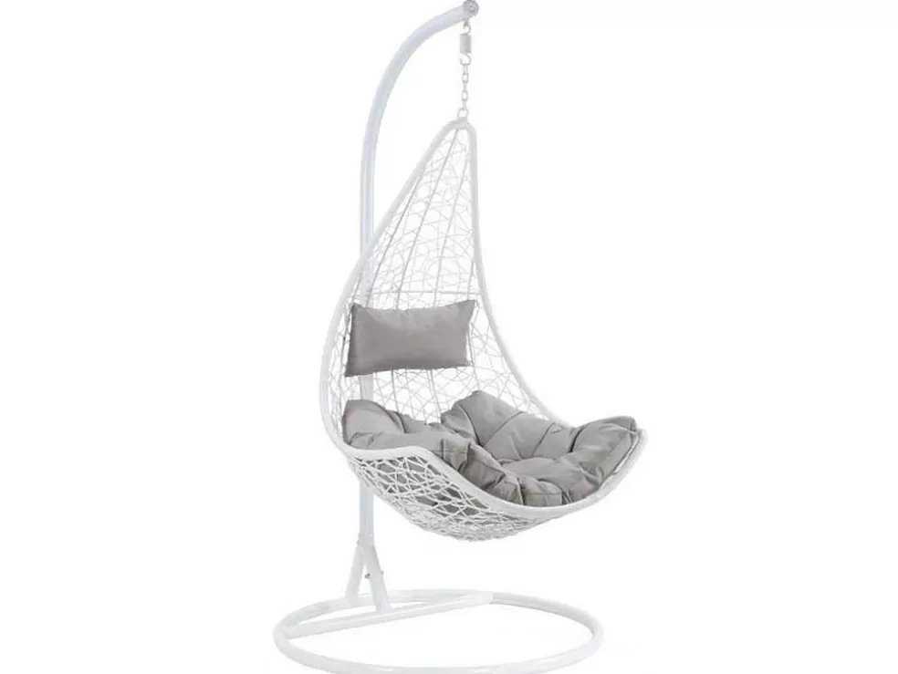 Flash Sale Hangstoel Van Gevlochten Hars - Wit Met Grijs Kussen - Orosi Hangstoel