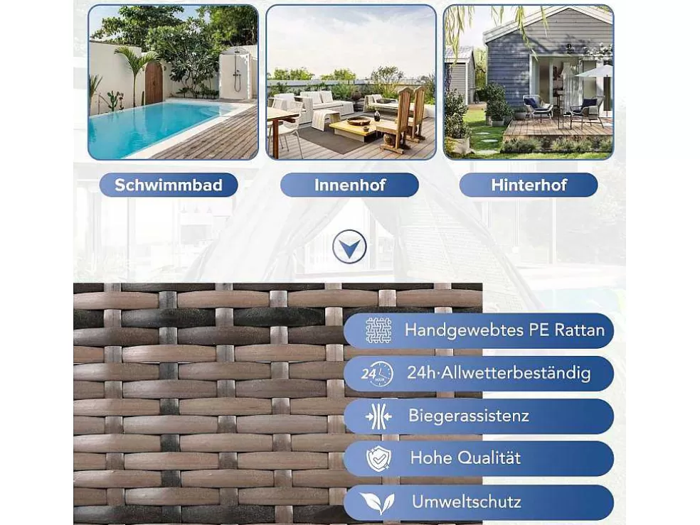 Store Hemel Tuinbed 2 Tot 4 Plaatsen - Grijs Rotan En Beige Deurgordijn - Inclusief Kussens - Voor Buiten Ligstoel
