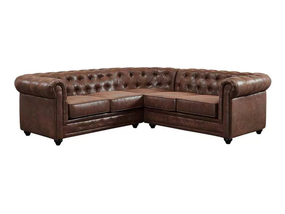 Discount Hoekbank Chesterfield Van Microvezel Met Verouderde Look Hoekbank