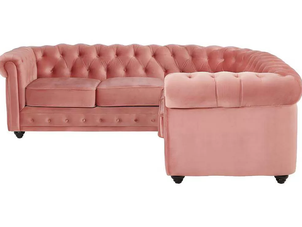 New Hoekbank Van Fluweel Chesterfield - Pastel Roze Chesterfield Zitbank