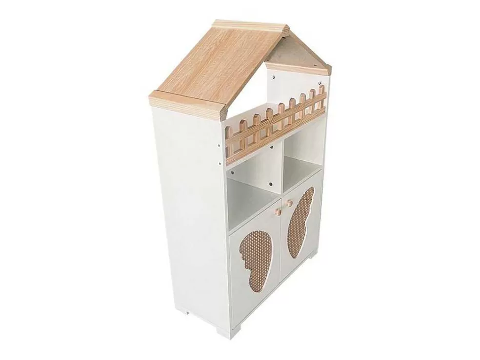Best Hoog Dressoir - 2 Vakken En 2 Vlindervormige Deuren - Wit & Naturel Buffetkast
