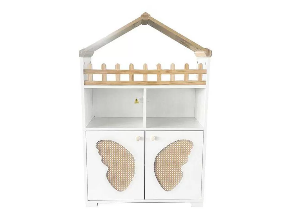 Best Hoog Dressoir - 2 Vakken En 2 Vlindervormige Deuren - Wit & Naturel Buffetkast