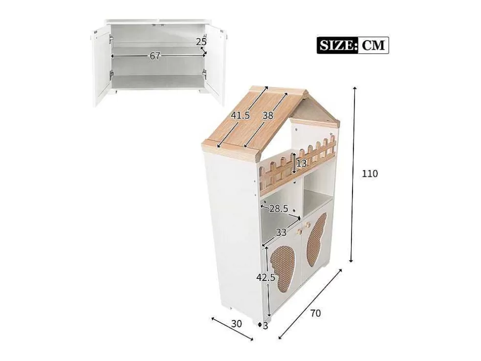 Best Hoog Dressoir - 2 Vakken En 2 Vlindervormige Deuren - Wit & Naturel Buffetkast
