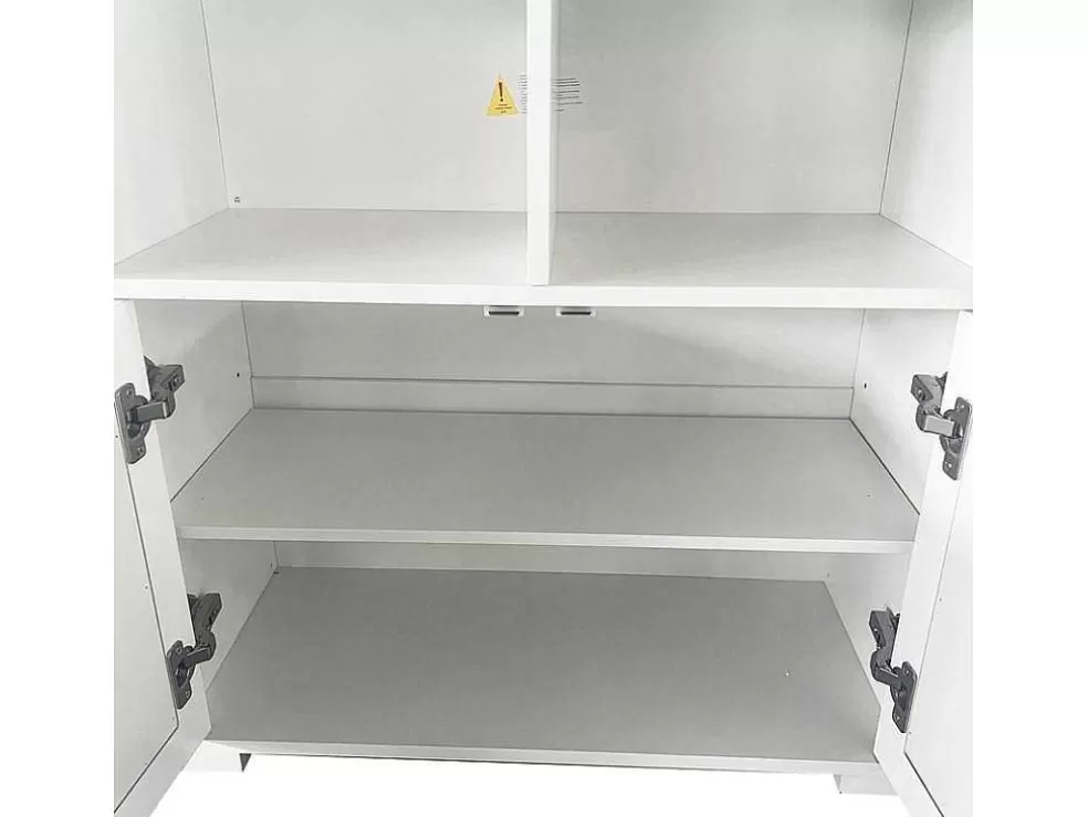 Best Hoog Dressoir - 2 Vakken En 2 Vlindervormige Deuren - Wit & Naturel Buffetkast