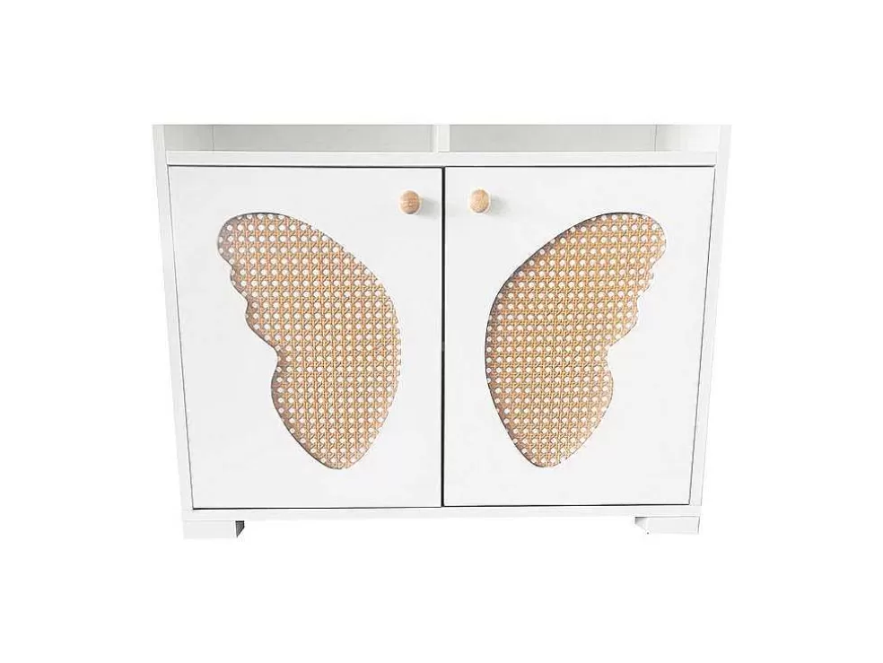 Best Hoog Dressoir - 2 Vakken En 2 Vlindervormige Deuren - Wit & Naturel Buffetkast