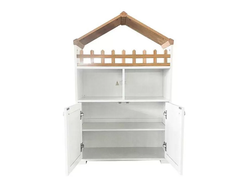 Best Hoog Dressoir - 2 Vakken En 2 Vlindervormige Deuren - Wit & Naturel Buffetkast