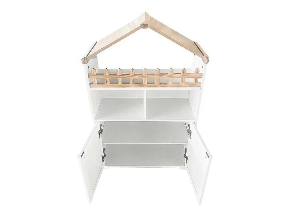 Best Hoog Dressoir - 2 Vakken En 2 Vlindervormige Deuren - Wit & Naturel Buffetkast