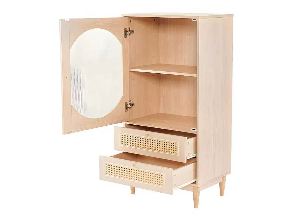 Cheap Hoog Dressoir Met 1 Transparante Acryldeur En 2 Rotan Lades - Landelijke Stijl - Naturel Buffetkast
