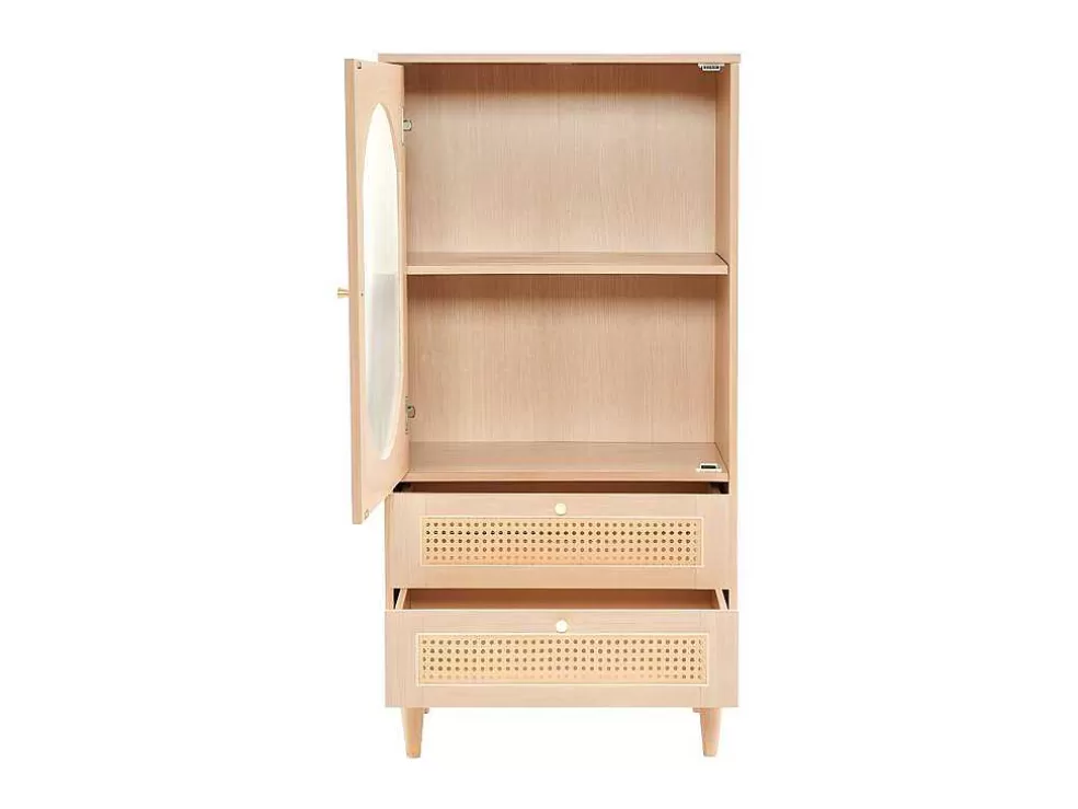 Cheap Hoog Dressoir Met 1 Transparante Acryldeur En 2 Rotan Lades - Landelijke Stijl - Naturel Buffetkast
