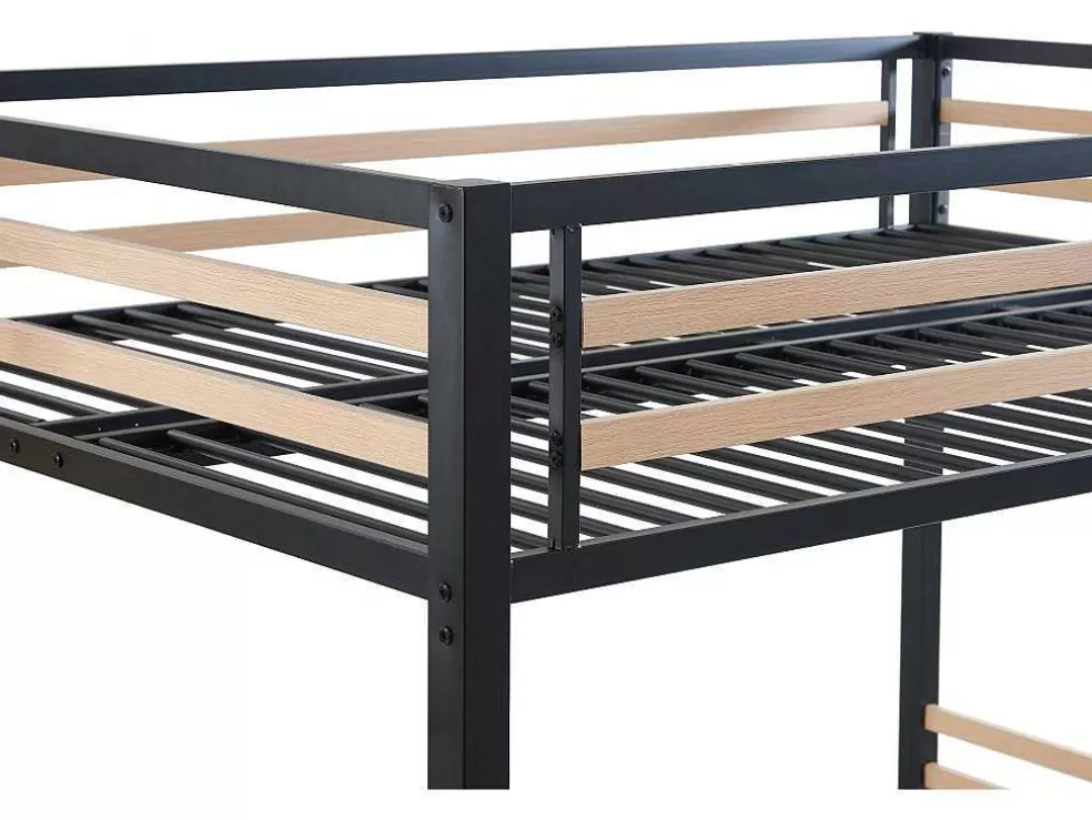 Discount Hoogslaper 140 X 200 Cm - Metaal En Mdf - Zwart En Naturel + Matras - Jogui Aanbiedingen: Slaapkamer & Kantoor