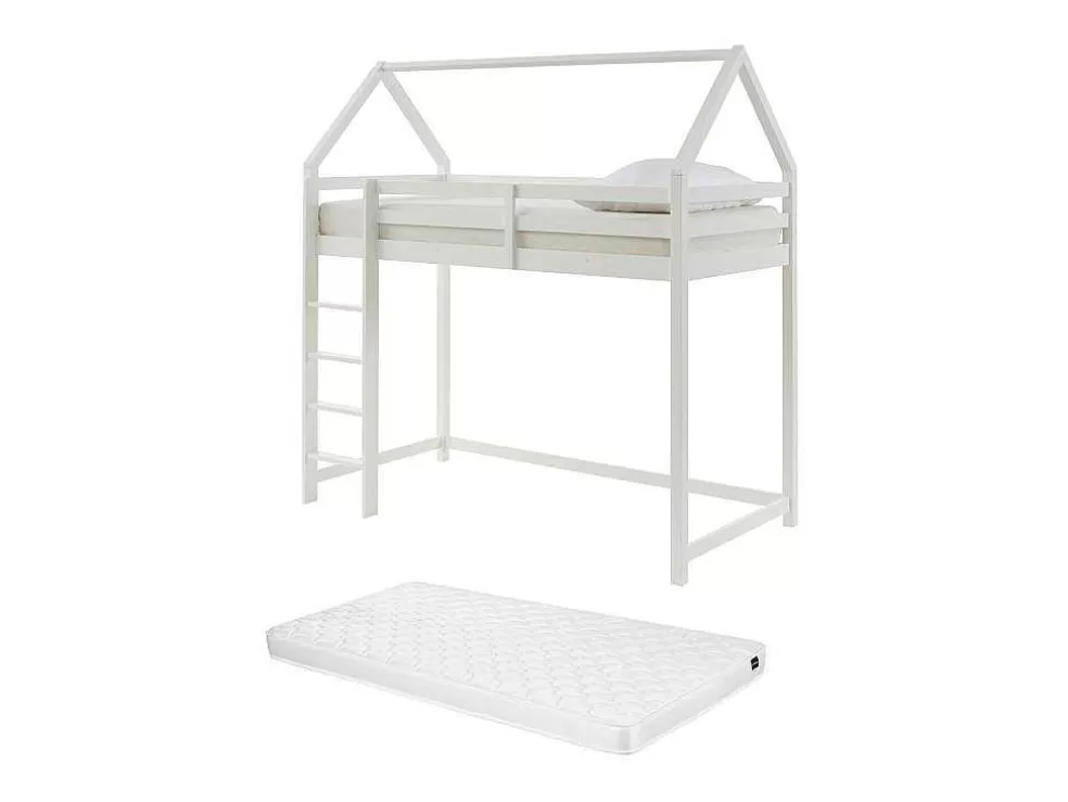 Discount Hoogslaper 90 X 190 Cm - Grenen - Wit + Matras - Tarzia Kinderbed Hoogslaper