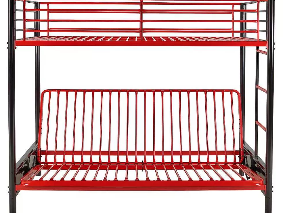Discount Hoogslaper 90 X 190 Cm - Met Slaapbank - Metaal - Zwart En Rood + Futon - Modulo V Aanbiedingen: Slaapkamer & Kantoor