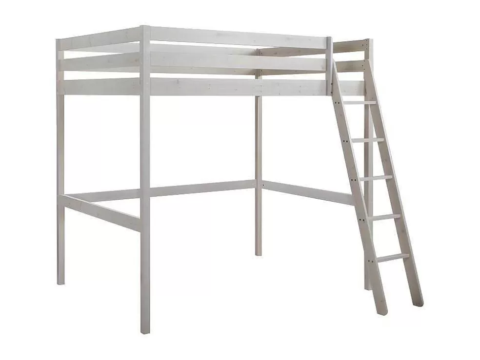 New Hoogslaper Gedeon - 140 X 190 Cm - Massief Grenen - Gebleekt Kinderbed Hoogslaper