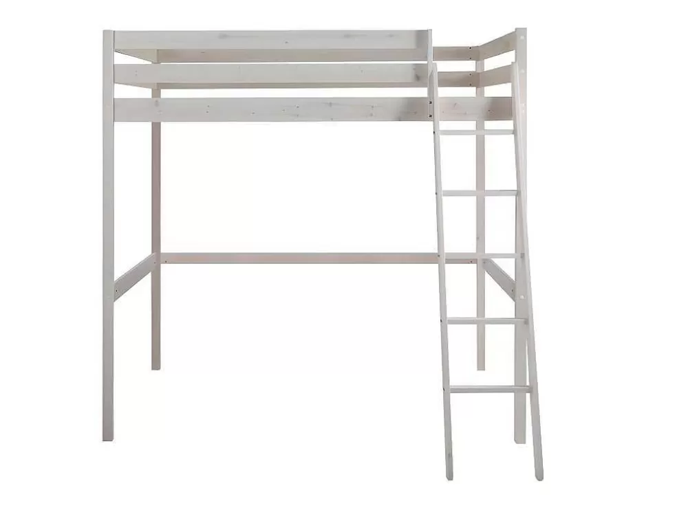 New Hoogslaper Gedeon Ii - 140 X 190 Cm - Massief Grenen - Gebleekt + Matras Kinderbed Hoogslaper