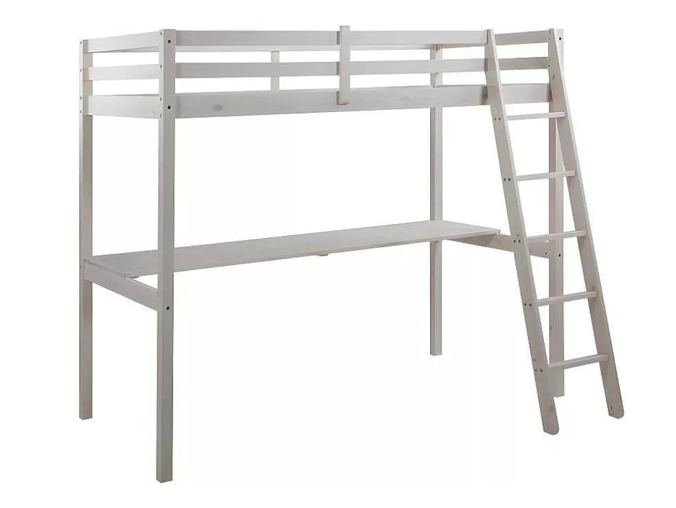Store Hoogslaper Gedeon Ii - 90 X 190 Cm - Met Bureau - Massief Grenen - Gebleekt + Matras Kinderbed Hoogslaper