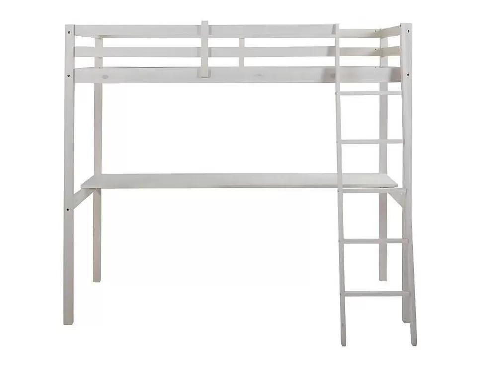 Store Hoogslaper Gedeon Ii - 90 X 190 Cm - Met Bureau - Massief Grenen - Gebleekt + Matras Kinderbed Hoogslaper