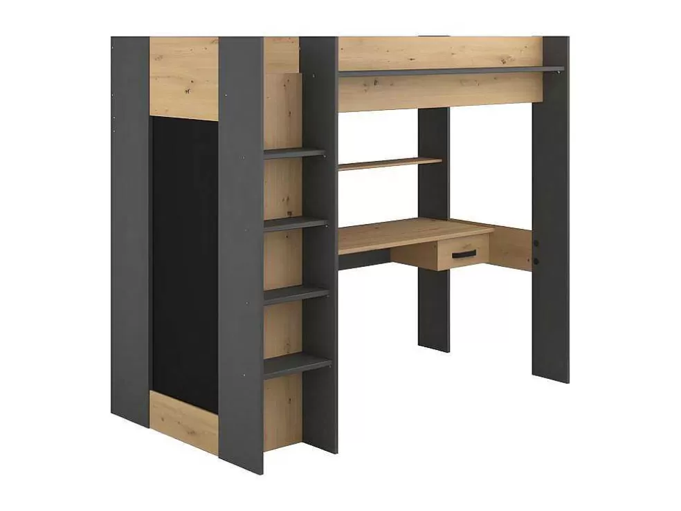 Cheap Hoogslaper Met Bureau En Kast - 90X200Cm - Naturel En Antraciet - Auckland Kinderbed Hoogslaper