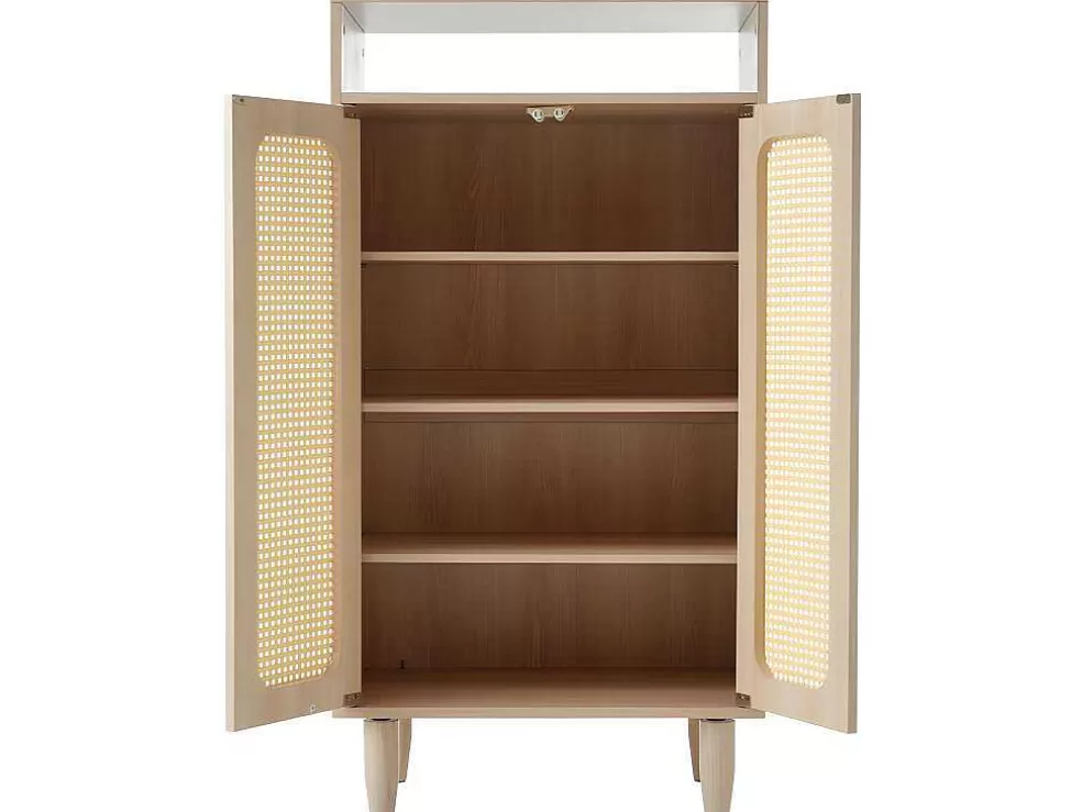 Shop Houten Schoenenkast - 2 Rotan Deuren En 3 Verstelbare Interne Planken - Naturel Schoenenkast