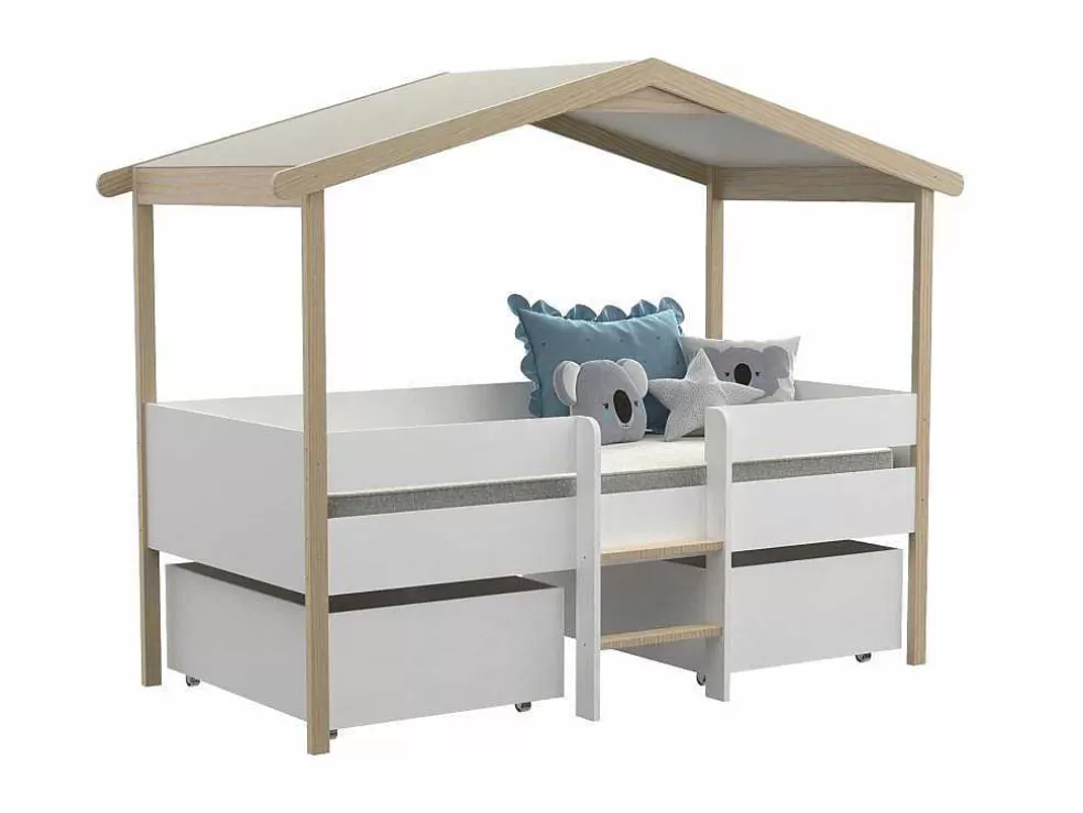 New Hutbed Sarosi Met Laden - 90 X 190 Cm - Linden - Wit En Eiken Kinderbed