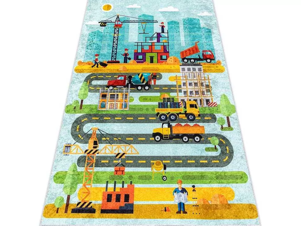 Flash Sale Junior 52105.801 Tapijt Wasbaar Bouwplaats Dieren Voor Kinderen Antisl 160X220 Cm Kindervloerkleed