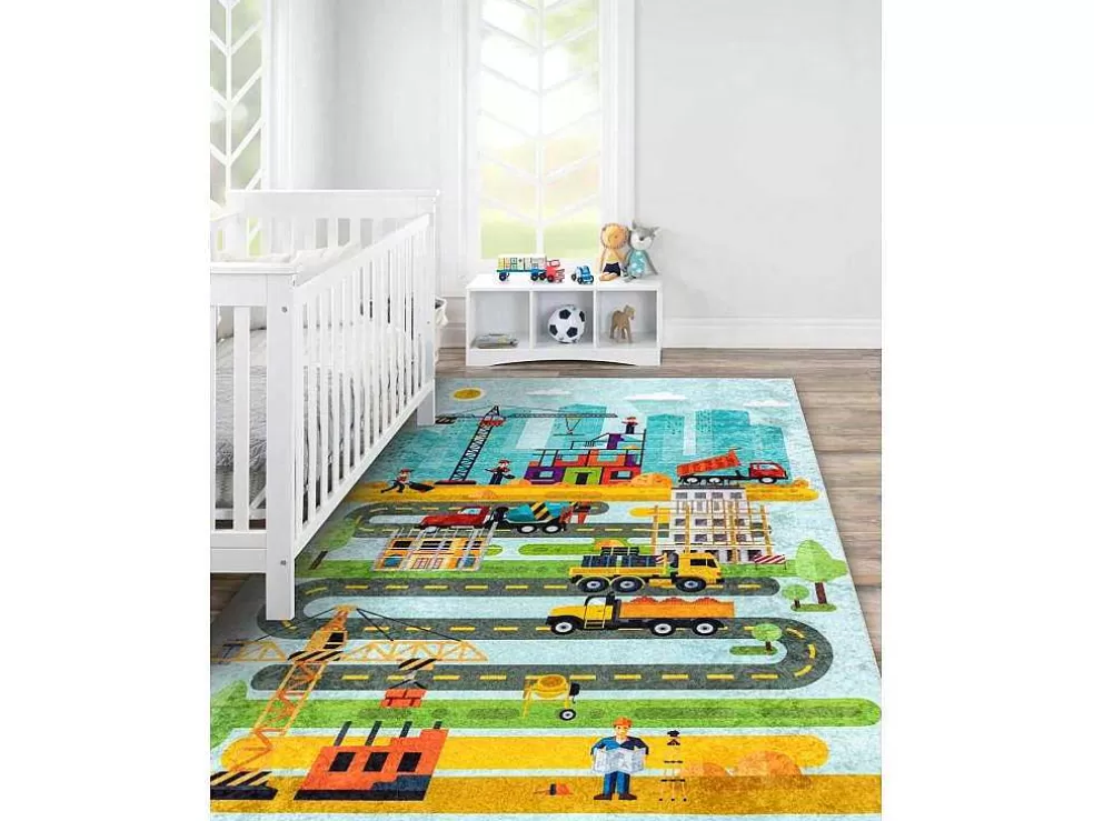 Flash Sale Junior 52105.801 Tapijt Wasbaar Bouwplaats Dieren Voor Kinderen Antisl 160X220 Cm Kindervloerkleed