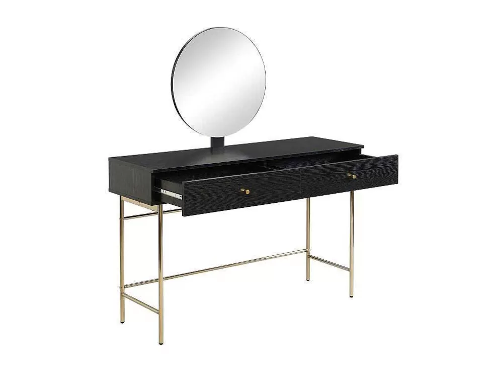 Clearance Kaptafel Met Spiegel En 2 Lades - Mdf En Staal - Zwart En Goud - Milavia Van Kaptafels
