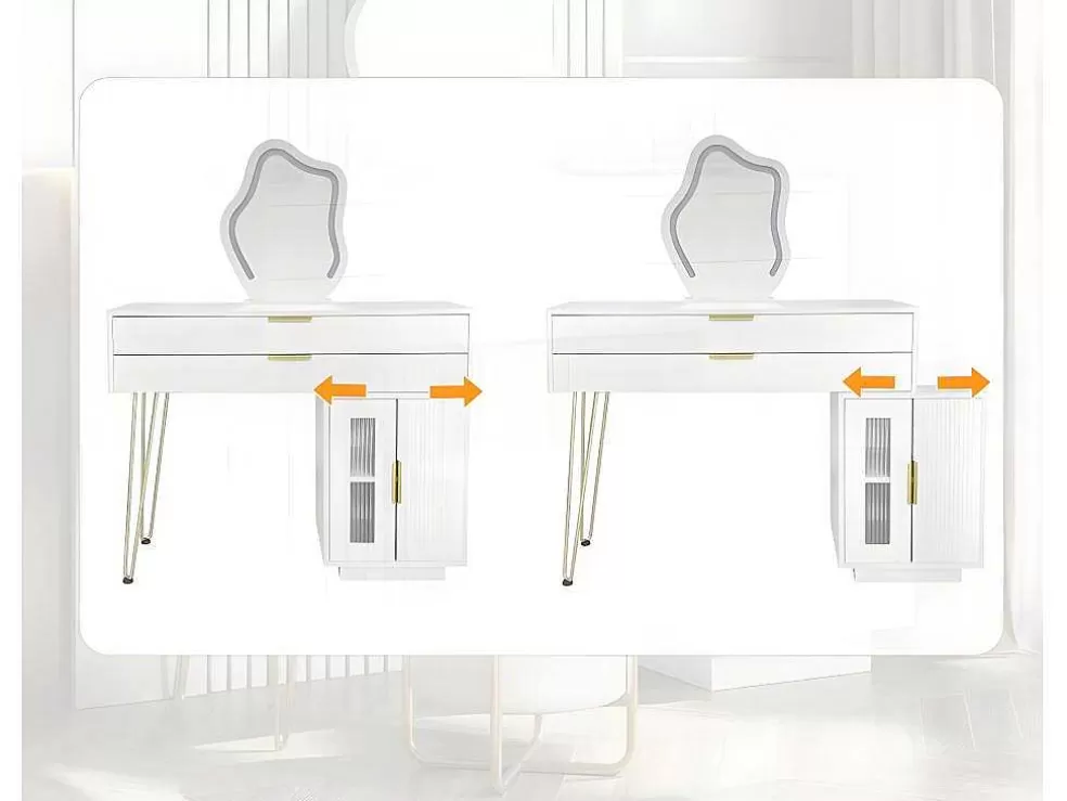 Discount Kaptafel Met Spiegel En Led-Verlichting - 2 Lades En Een Uitneembare Kast - Wit (Kruk Niet Inbegrepen) Kaptafels