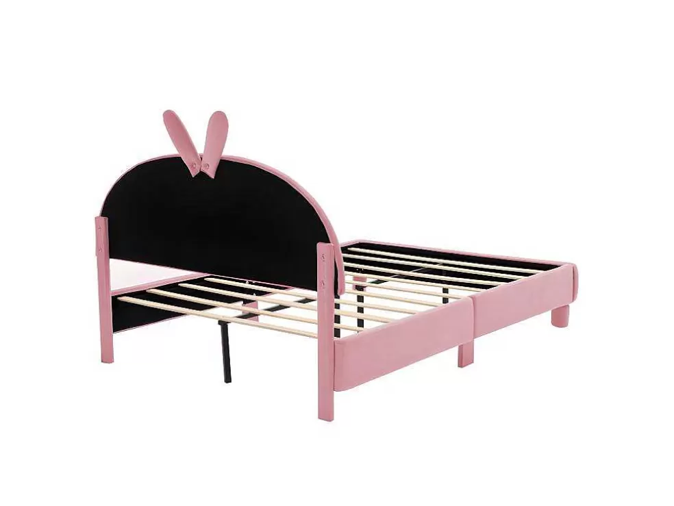 Fashion Kinderbed Bekleed Met Fluweel 140X200Cm - Met Lattenbodem - Roze Fluwelen Bed