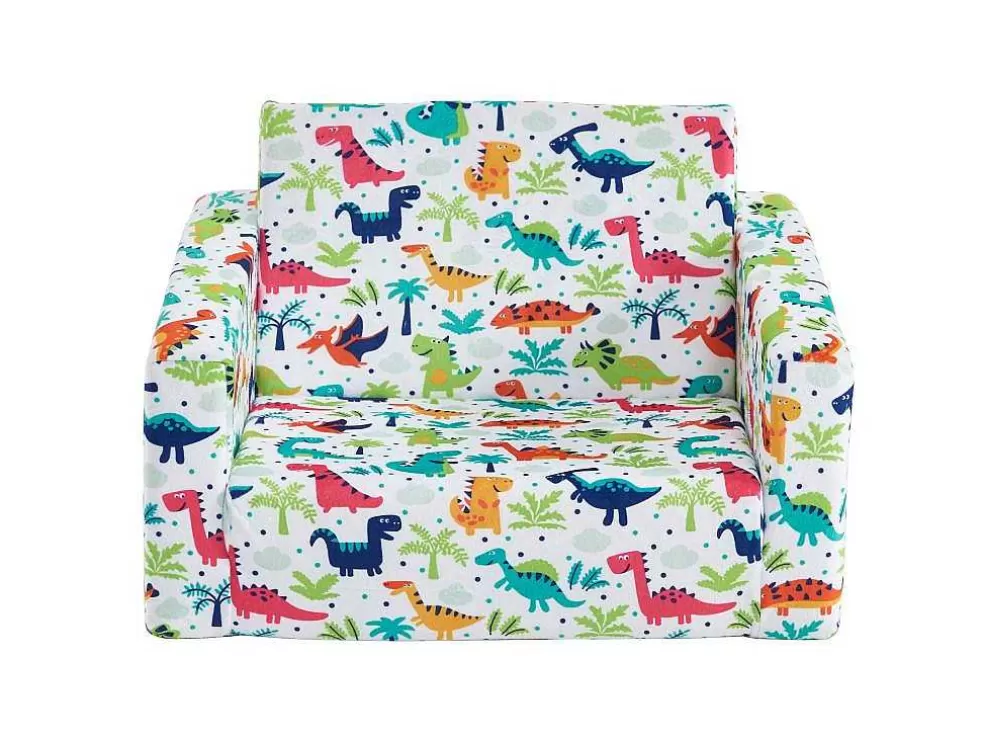 Clearance Kinderfauteuil Van Fluweel Met Dinosaurus Motieven - Wit - Almagro Uitklapbare Fauteuil