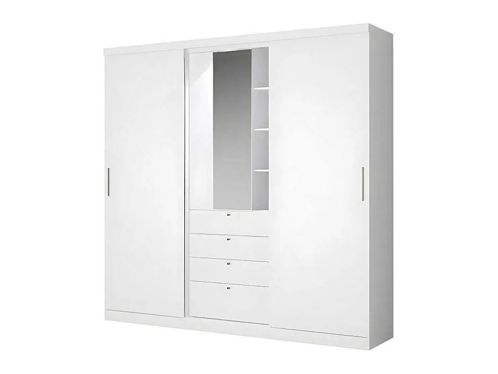 Hot Kledingkast - Schuifdeuren - Spiegel En Lades - L 240 Cm - Wit - Bodil Kledingkast