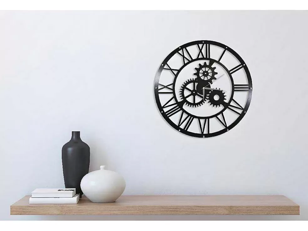 Store Klok Vintage, Zwart, Zilver, 50X0,16X50 Cm, Wandklok