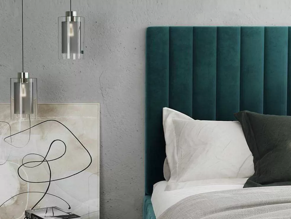 Cheap Kofferbed En Hoofdbord Met Verticale Stiksels - 160 X 200 Cm - Fluweel - Eendblauw - Larali - Van Tweepersoonsbed