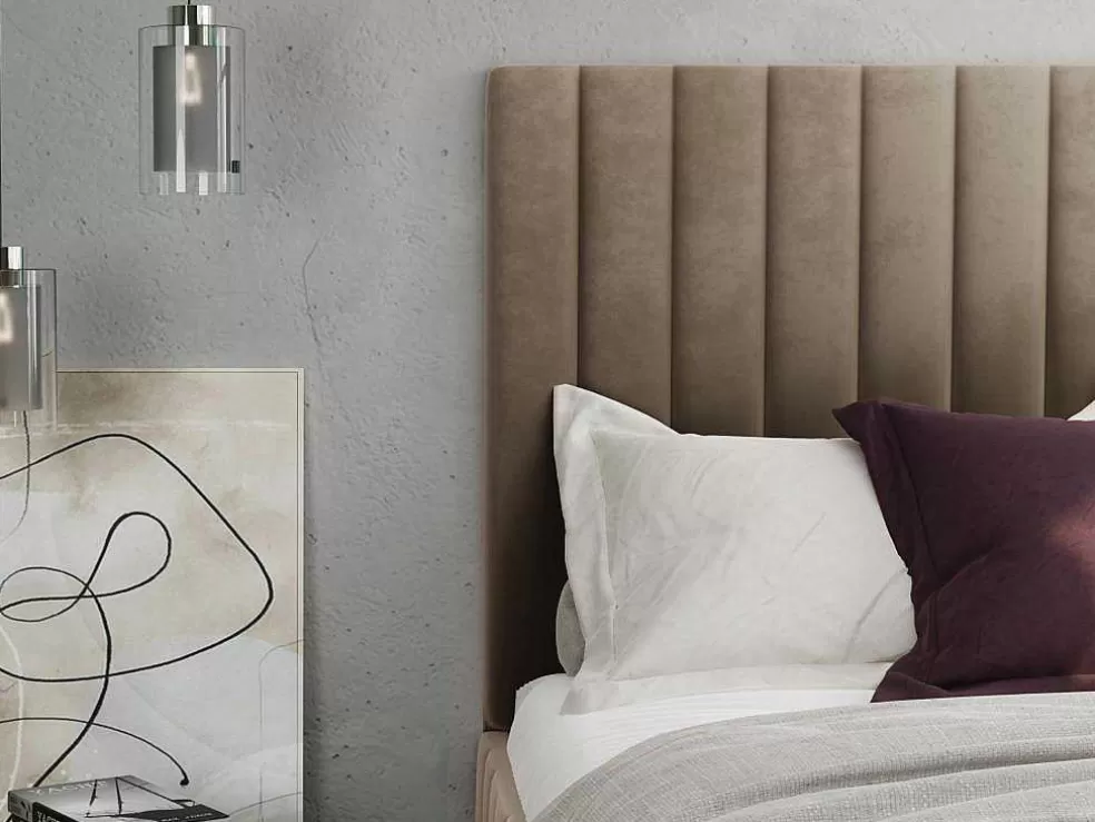 Discount Kofferbed Met Hoofdbord Met Verticale Naden - 160 X 200 Cm - Velours - Taupe - Larali - Van Fluwelen Bed