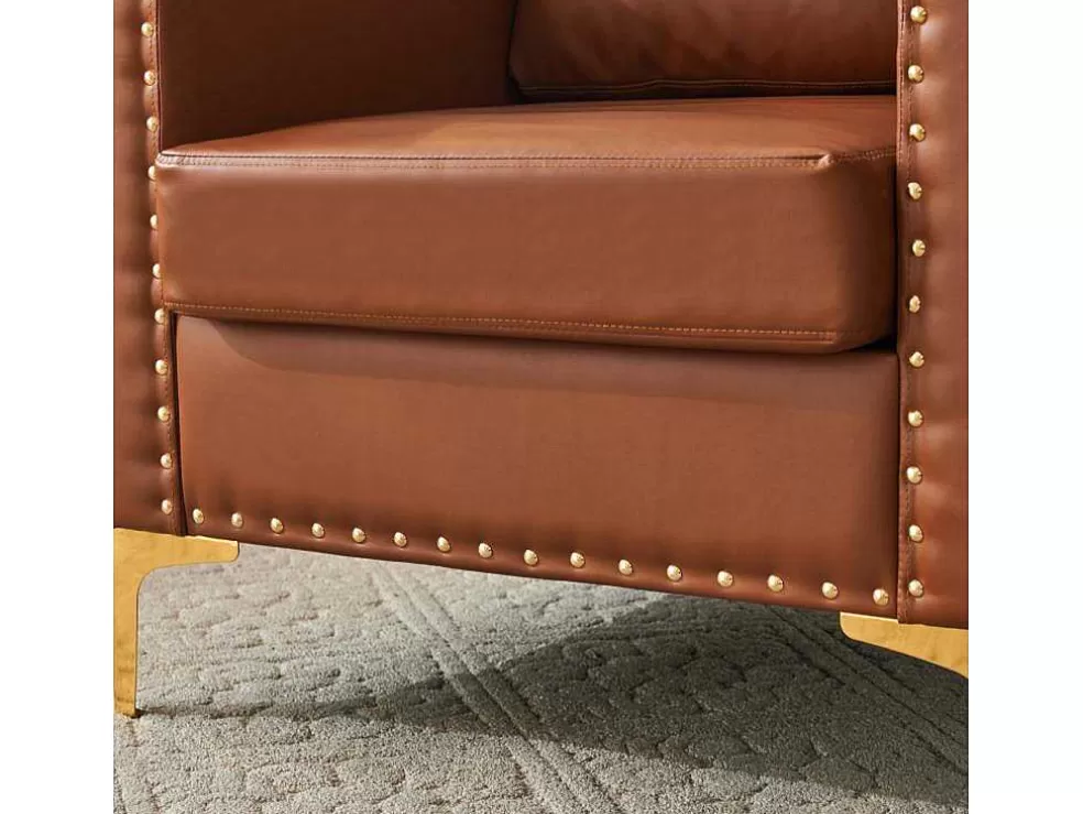 Shop Kunstleren Chesterfield Fauteuil Met Dik Kussen - Goud Metalen Poten - Bruin Fauteuil Leer