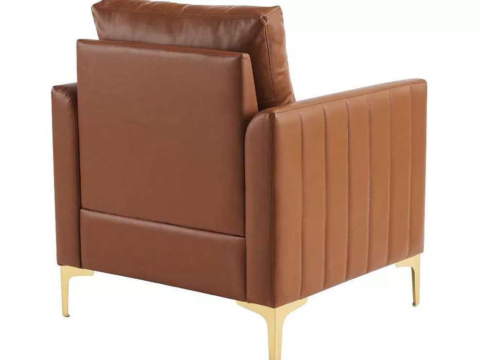 Shop Kunstleren Chesterfield Fauteuil Met Dik Kussen - Goud Metalen Poten - Bruin Fauteuil Leer
