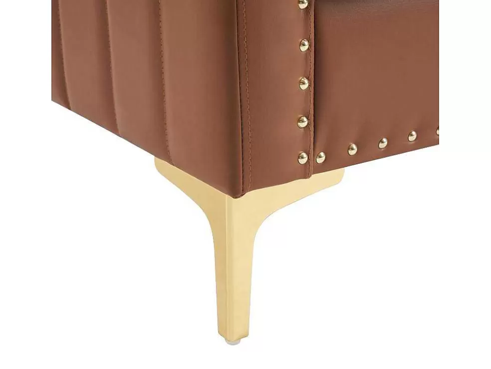 Shop Kunstleren Chesterfield Fauteuil Met Dik Kussen - Goud Metalen Poten - Bruin Fauteuil Leer