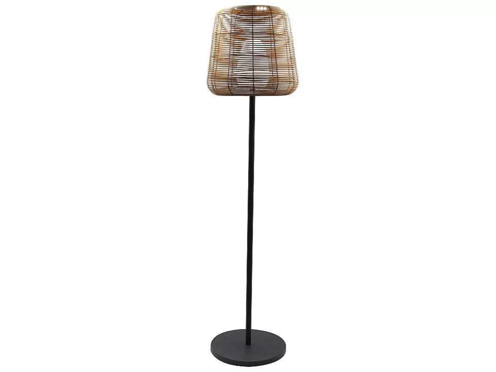 Sale Led Buiten Staande Lamp Van Metaal - H. 150 Cm - Zwart En Natuurlijk - Carbini Tuinlamp
