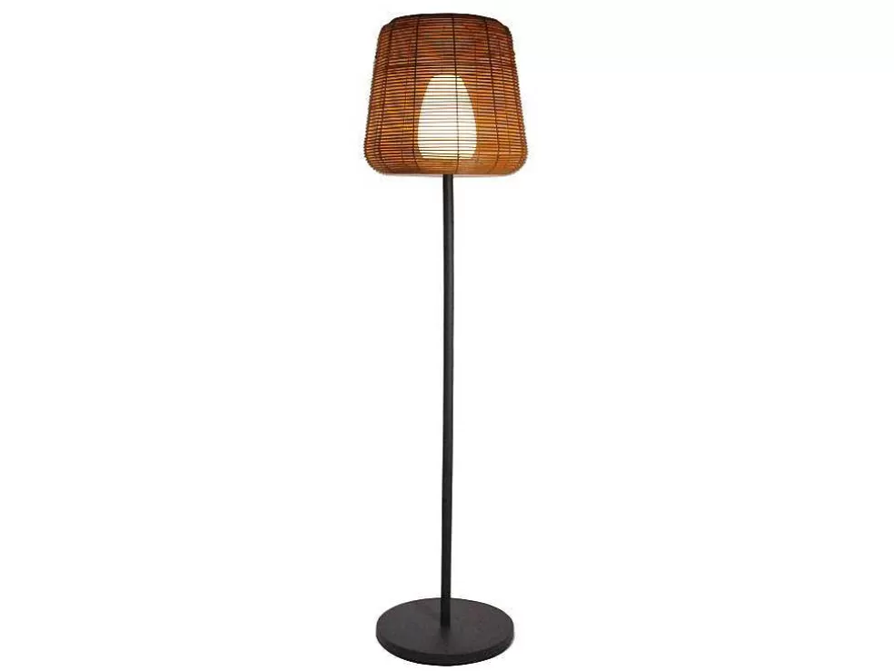 Sale Led Buiten Staande Lamp Van Metaal - H. 150 Cm - Zwart En Natuurlijk - Carbini Tuinlamp